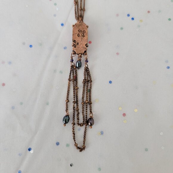 SATELLITE PARIS VINTAGE FACETED RECTANGULAR AMETHYST GLASS NECKLACE W/ DANGLES - Picture 7 of 9